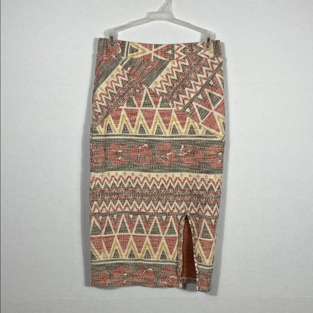 Free People Mendocino Woven Pencil Midi Skirt Southwestern front Slit size small